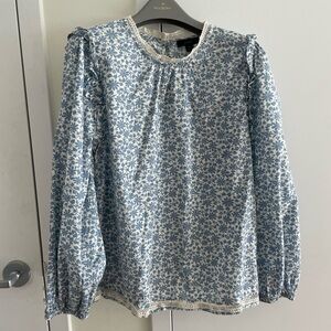 J Crew Blue Floral Women's Top Size M
